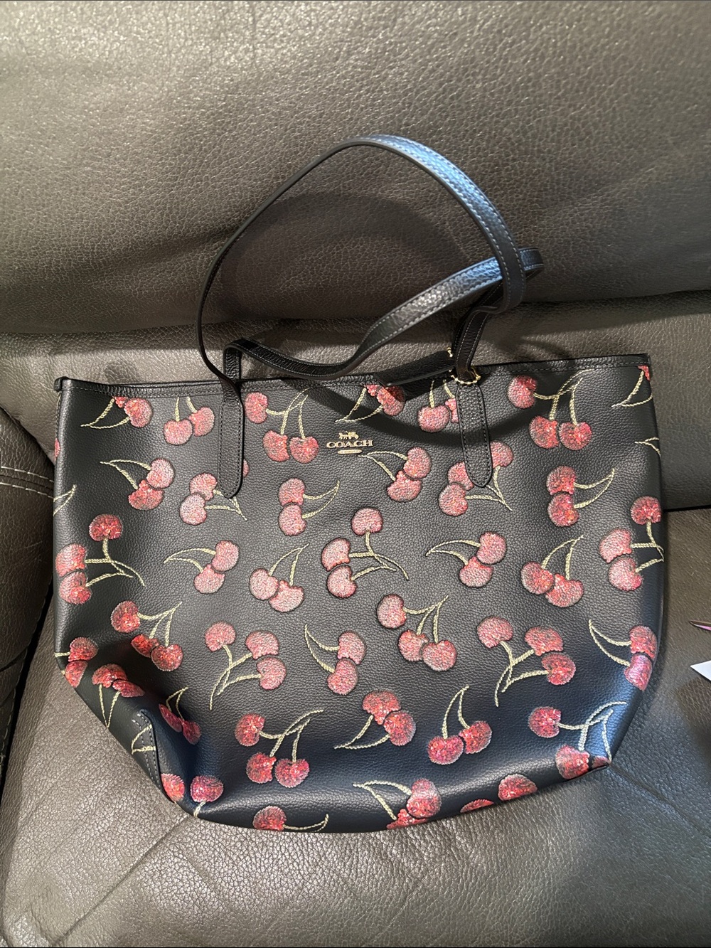 Coach black cherry city tote bag with sparkle